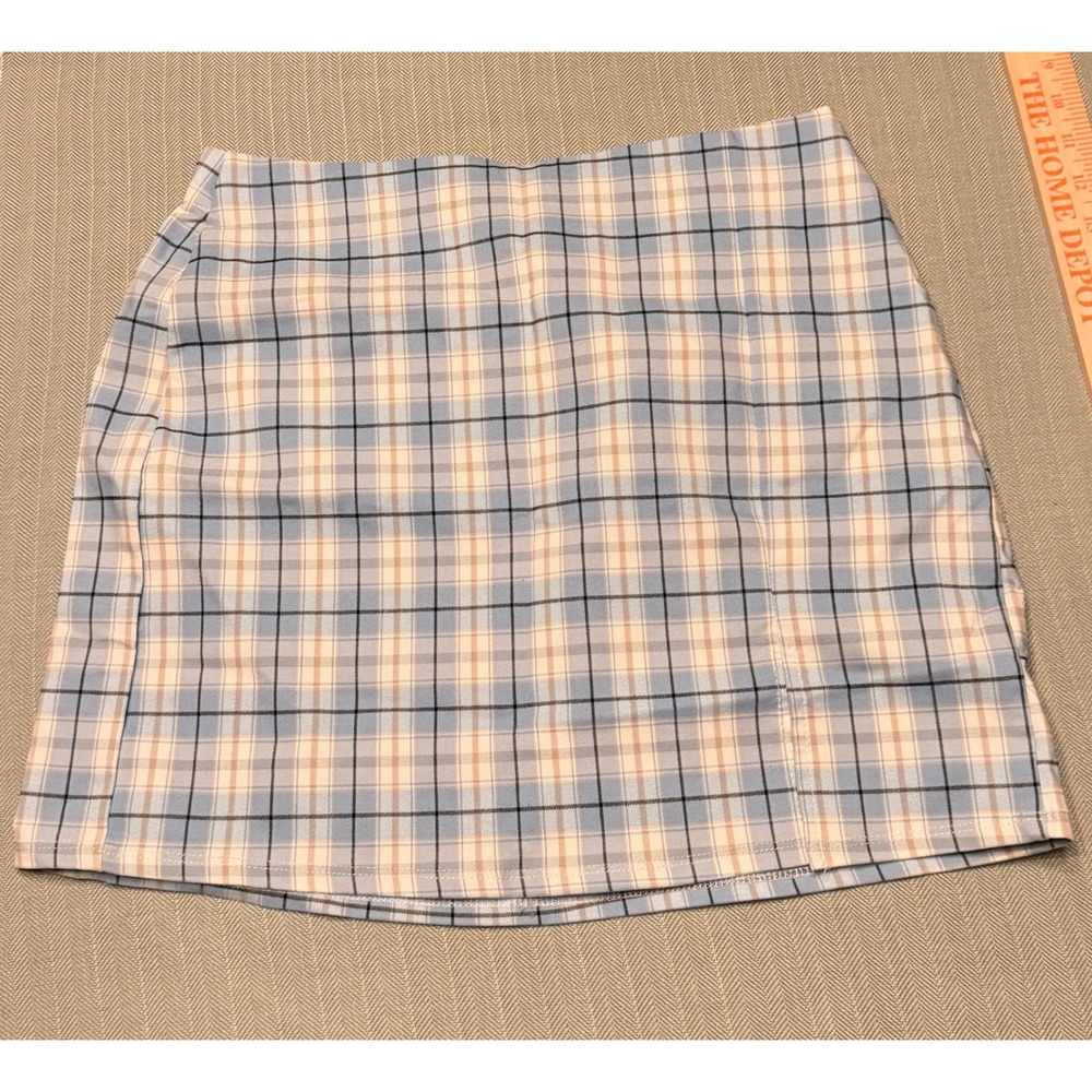 Streetwear Society Blue Plaid Mini Skirt Side Slit Size Medium NWT